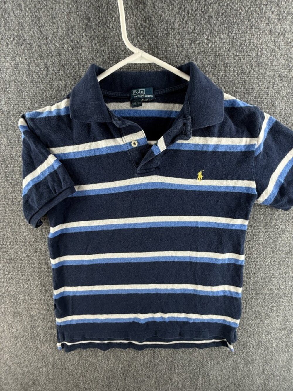 Polo Ralph Lauren Boys Short Sleeve Striped Blue Polo Shirt Small 8/10 Cotton